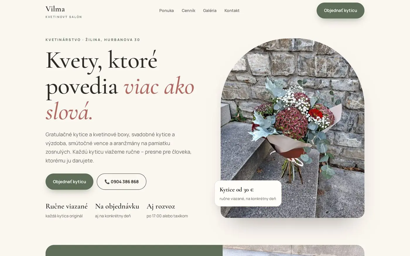 Webstránka Kvetinový salón Vilma